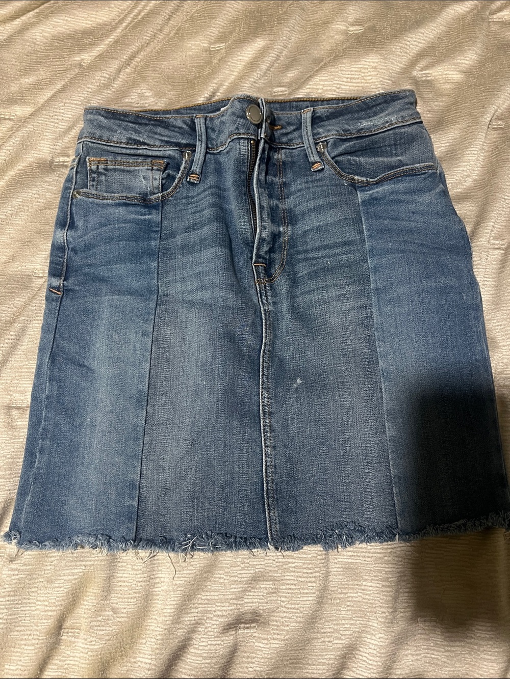 Good American Blue Paneled Denim Mini Skirt